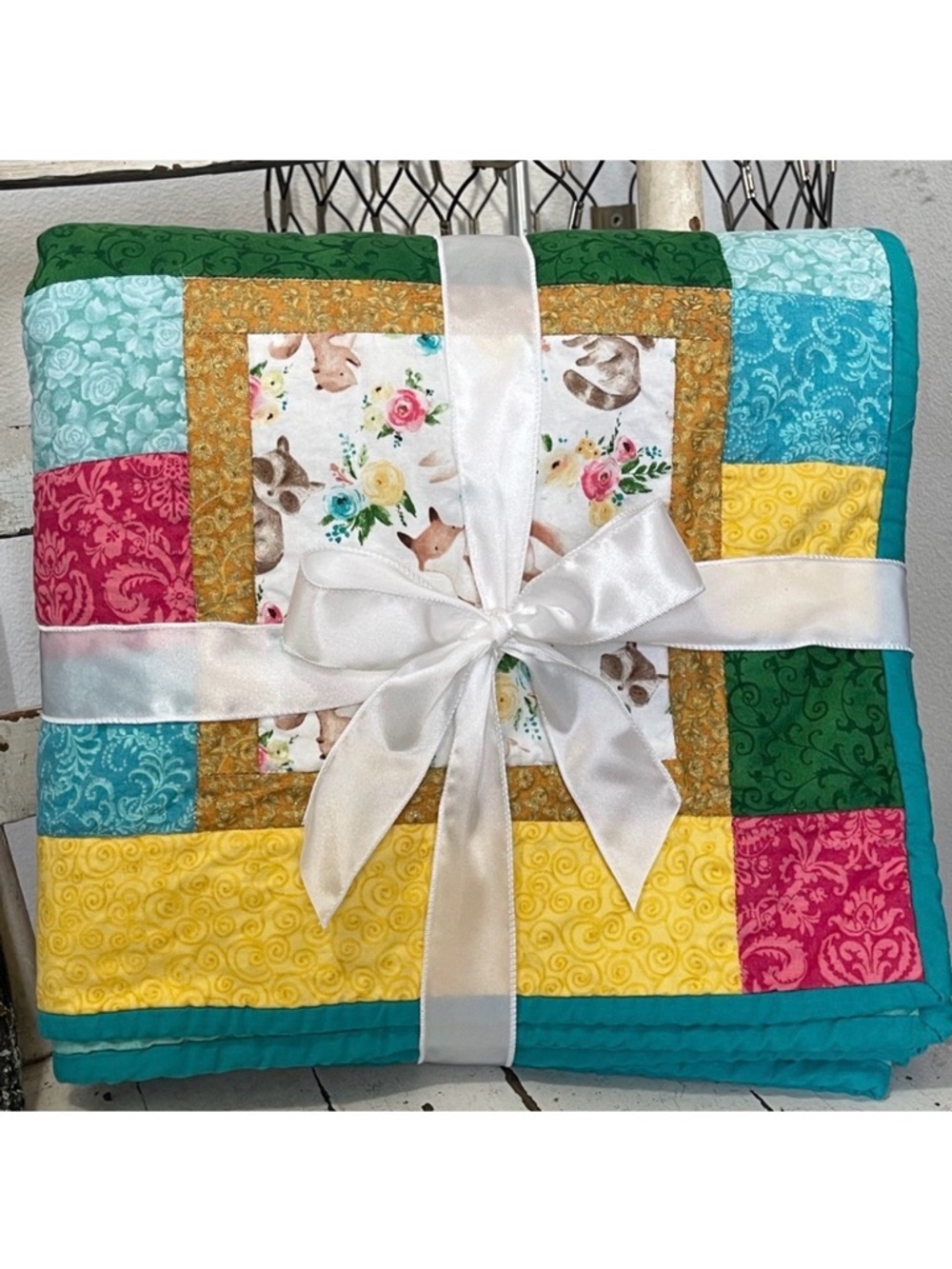 ⭐️HP⭐️ NEW large throw quilt forest creatures handmade 60 x 60
